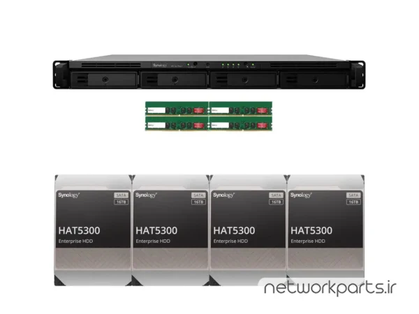 ذخیره ساز تحت شبکه (NAS) سینولوژی (Synology) مدل RS1619XS+ دارای 64TB (4x 16TB) هارد درایو و 64GB حافظه رم