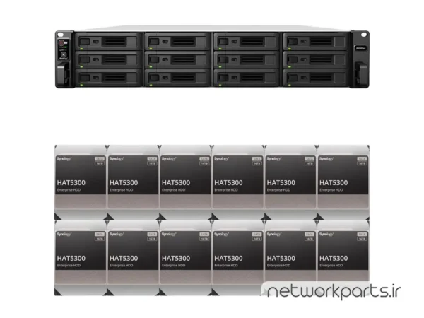 ذخیره ساز تحت شبکه (NAS) سینولوژی (Synology) مدل RS3621XS+ دارای 192TB (12x 16TB) هارد درایو و 8GB حافظه رم