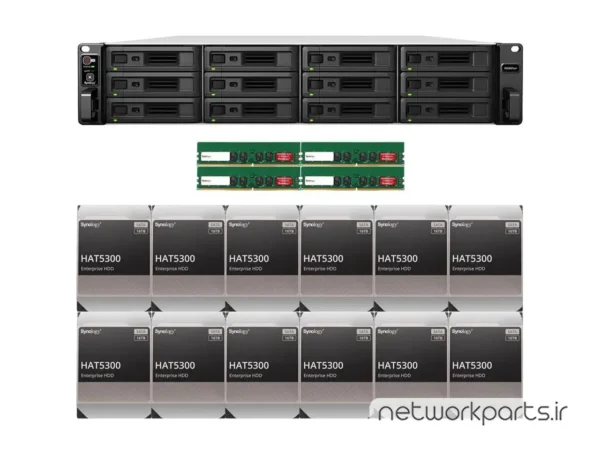 ذخیره ساز تحت شبکه (NAS) سینولوژی (Synology) مدل RS3621XS+ دارای 192TB (12x 16TB) هارد درایو و 64GB حافظه رم