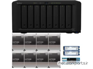 ذخیره ساز تحت شبکه (NAS) سینولوژی (Synology) مدل DS1821+ دارای 64TB (8x 8TB) هارد درایو و 4GB حافظه رم
