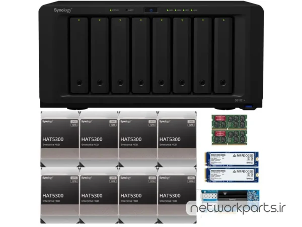 ذخیره ساز تحت شبکه (NAS) سینولوژی (Synology) مدل DS1821+ دارای 96TB (8x 12TB) هارد درایو و 16GB حافظه رم