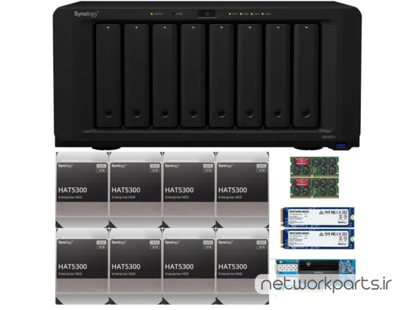 ذخیره ساز تحت شبکه (NAS) سینولوژی (Synology) مدل DS1821+ دارای 128TB (8x 16TB) هارد درایو و 8GB حافظه رم