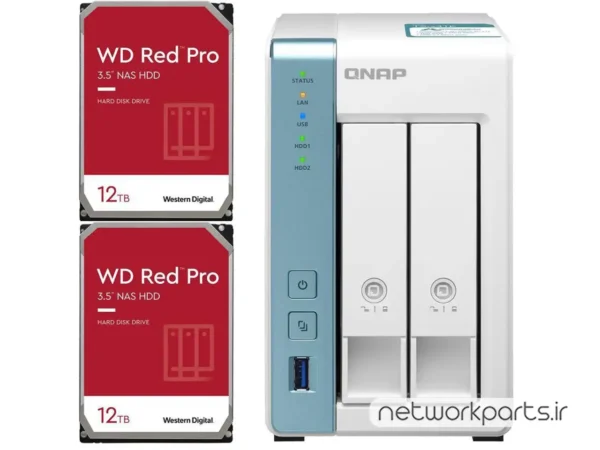 ذخیره ساز تحت شبکه (NAS) کیونپ (Qnap) مدل TS-231K دارای 24TB (2x 12TB) هارد درایو و 1GB حافظه رم