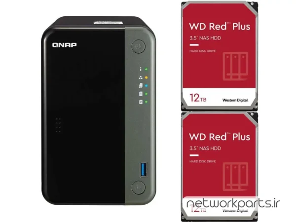 ذخیره ساز تحت شبکه (NAS) کیونپ (Qnap) مدل TS-253D دارای 24TB (2x 12TB) هارد درایو و 4GB حافظه رم