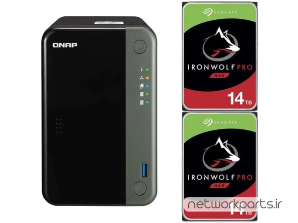 ذخیره ساز تحت شبکه (NAS) کیونپ (Qnap) مدل TS-253D دارای 28TB (2x 14TB) هارد درایو و 4GB حافظه رم