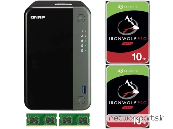 ذخیره ساز تحت شبکه (NAS) کیونپ (Qnap) مدل TS-253D دارای 20TB (2x 10TB) هارد درایو و 8GB حافظه رم