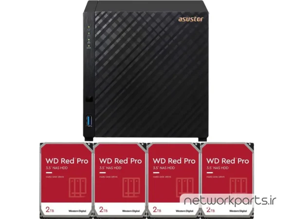 ذخیره ساز تحت شبکه (NAS) اسستور (Asustor) مدل AS1104T دارای 8TB (4x 2TB) هارد درایو و 1GB حافظه رم