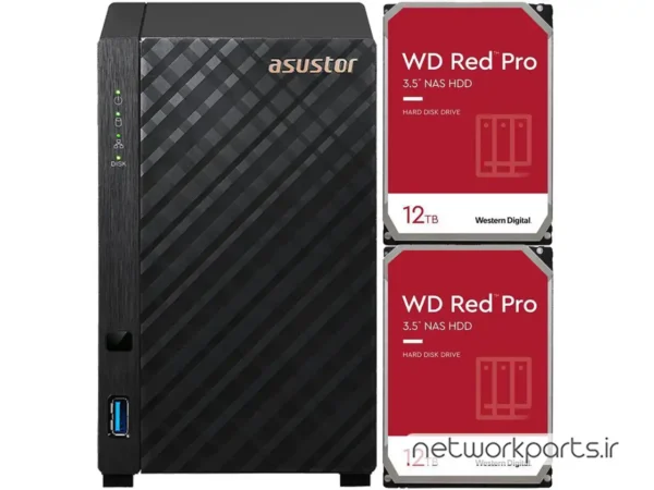 ذخیره ساز تحت شبکه (NAS) اسستور (Asustor) مدل AS1102T دارای 24TB (2x 12TB) هارد درایو و 1GB حافظه رم