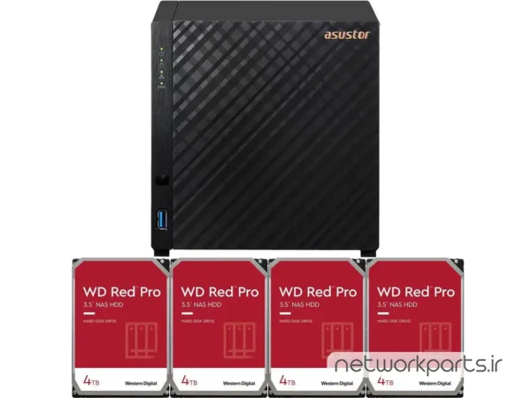 ذخیره ساز تحت شبکه (NAS) اسستور (Asustor) مدل AS1104T دارای 16TB (4x 4TB) هارد درایو و 1GB حافظه رم