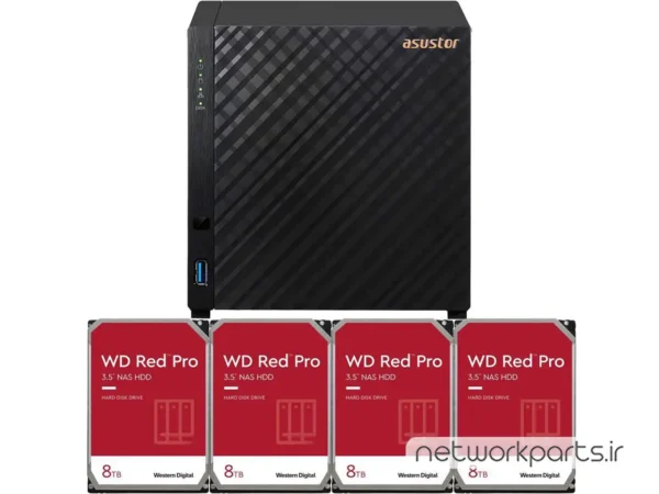 ذخیره ساز تحت شبکه (NAS) اسستور (Asustor) مدل AS1104T دارای 32TB (4x 8TB) هارد درایو و 1GB حافظه رم