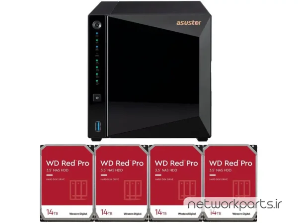 ذخیره ساز تحت شبکه (NAS) اسستور (Asustor) مدل AS3304T دارای 56TB (4x 14TB) هارد درایو و 2GB حافظه رم