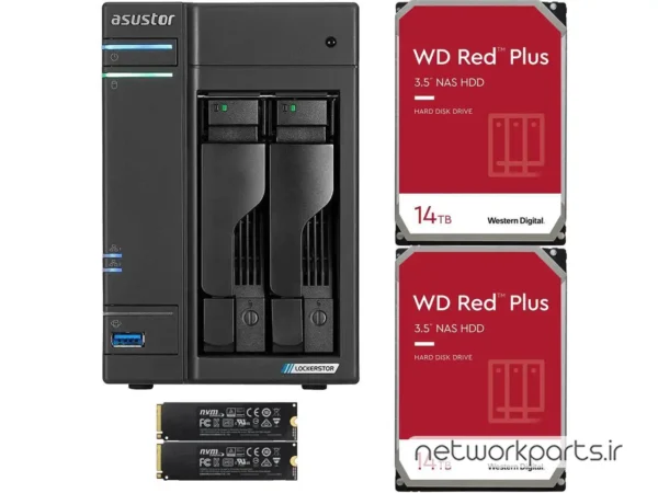 ذخیره ساز تحت شبکه (NAS) اسستور (Asustor) مدل AS6602T دارای 56TB (4x 14TB) هارد درایو و 4GB حافظه رم