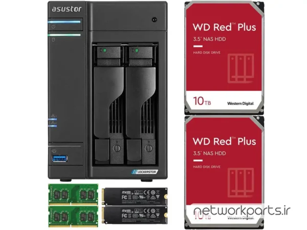 ذخیره ساز تحت شبکه (NAS) اسستور (Asustor) مدل AS6602T دارای 20TB (2x 10TB) هارد درایو و 8GB حافظه رم