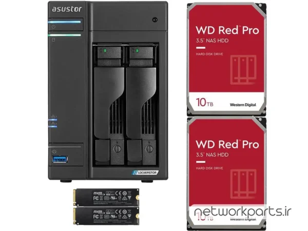 ذخیره ساز تحت شبکه (NAS) اسستور (Asustor) مدل AS6602T دارای 20TB (2x 10TB) هارد درایو و 4GB حافظه رم