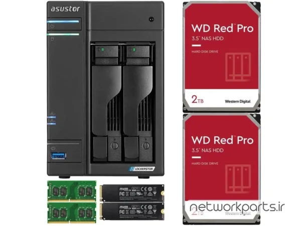 ذخیره ساز تحت شبکه (NAS) اسستور (Asustor) مدل AS6602T دارای 4TB (2x 2TB) هارد درایو و 8GB حافظه رم