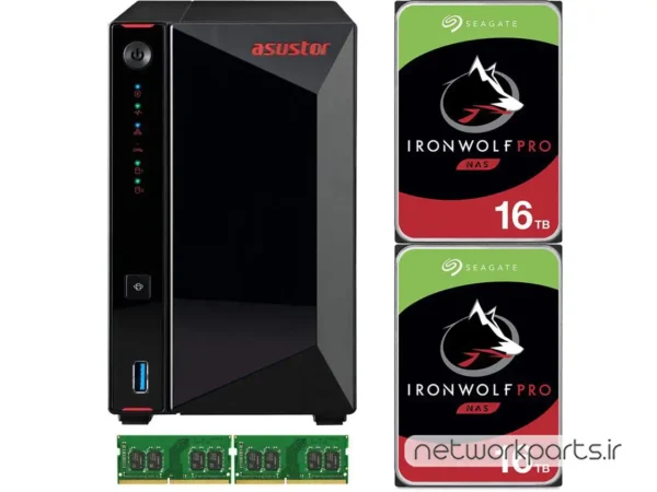 ذخیره ساز تحت شبکه (NAS) اسستور (Asustor) مدل AS5202T دارای 32TB (2x 16TB) هارد درایو و 8GB حافظه رم
