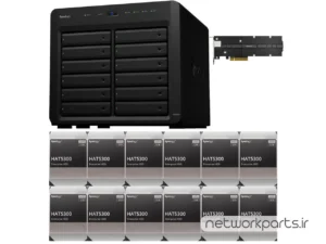 ذخیره ساز تحت شبکه (NAS) سینولوژی (Synology) مدل DS2422+ دارای 144TB (12x 12TB) هارد درایو و 4GB حافظه رم