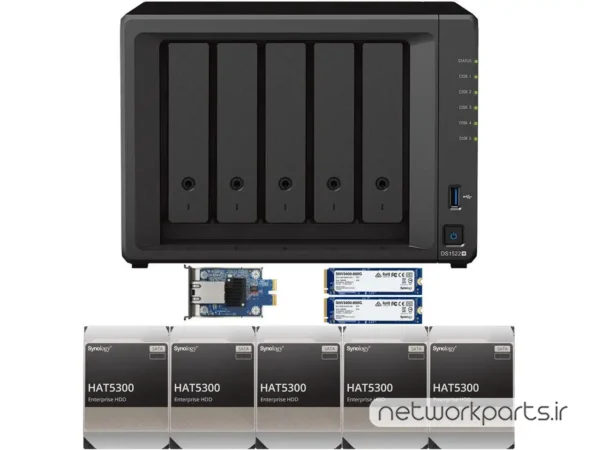 ذخیره ساز تحت شبکه (NAS) سینولوژی (Synology) مدل DS1522+ دارای 60TB (5x 12TB) هارد درایو و 8GB حافظه رم