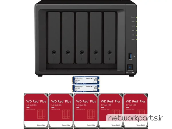 ذخیره ساز تحت شبکه (NAS) سینولوژی (Synology) مدل DS1522+ دارای 30TB (5x 6TB) هارد درایو و 8GB حافظه رم