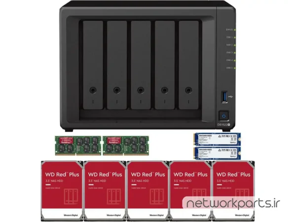 ذخیره ساز تحت شبکه (NAS) سینولوژی (Synology) مدل DS1522+ دارای 10TB (5x 2TB) هارد درایو و 32GB حافظه رم