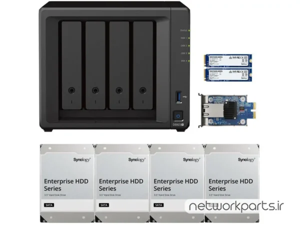 ذخیره ساز تحت شبکه (NAS) سینولوژی (Synology) مدل DS923+ دارای 16TB (4x 4TB) هارد درایو و 4GB حافظه رم