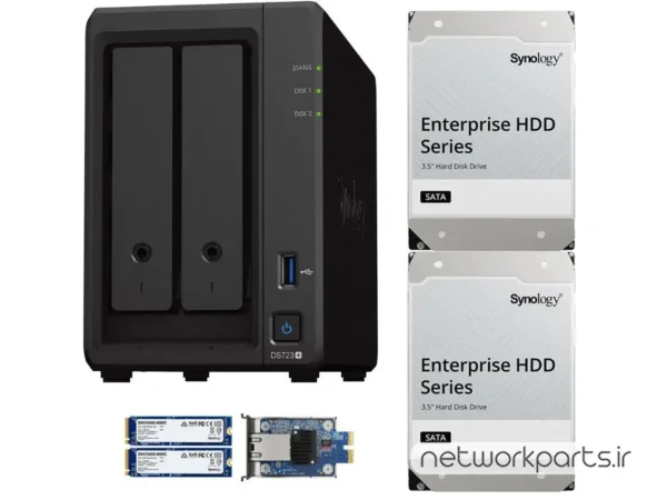 ذخیره ساز تحت شبکه (NAS) سینولوژی (Synology) مدل DS723+ دارای 32TB (2x 16TB) هارد درایو و 2GB حافظه رم