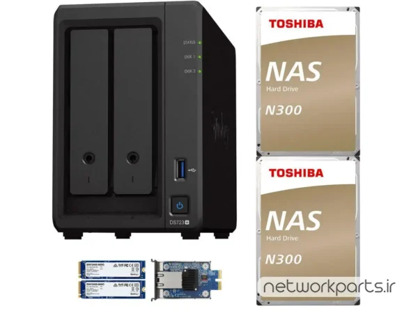 ذخیره ساز تحت شبکه (NAS) سینولوژی (Synology) مدل DS723+ دارای 20TB (2x 10TB) هارد درایو و 2GB حافظه رم