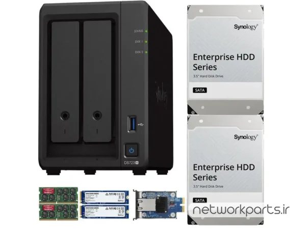 ذخیره ساز تحت شبکه (NAS) سینولوژی (Synology) مدل DS723+ دارای 36TB هارد درایو و 32GB حافظه رم