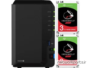 ذخیره ساز تحت شبکه (NAS) سینولوژی (Synology) مدل DS220+ دارای 6TB (2x 3TB) هارد درایو و 2GB حافظه رم