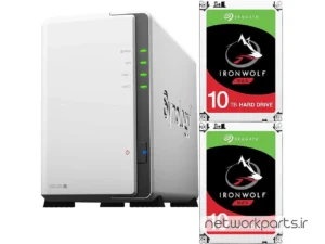 ذخیره ساز تحت شبکه (NAS) سینولوژی (Synology) مدل DS220J دارای 20TB (2x 10TB) هارد درایو و 512MB حافظه رم