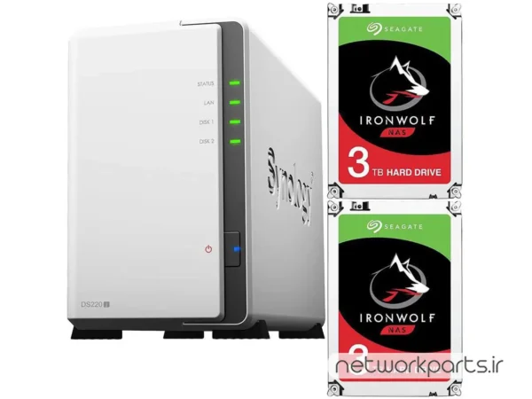 ذخیره ساز تحت شبکه (NAS) سینولوژی (Synology) مدل DS220J دارای 6TB (2x 3TB) هارد درایو و 512MB حافظه رم