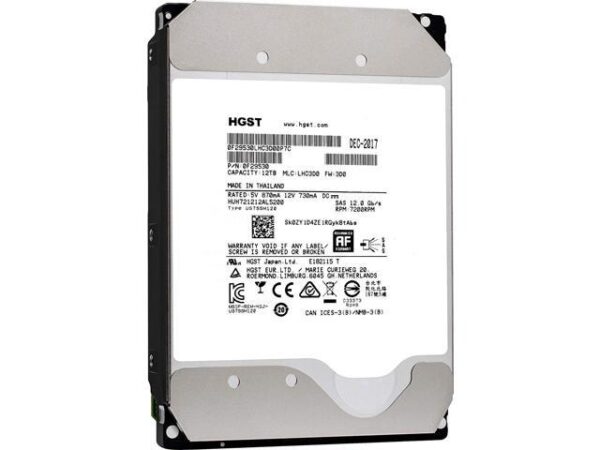 هارد دیسک درایو اینترنال اچ جی اس تی (HGST) مدل HUH721212AL5200 ظرفیت 12 ترابایت سرعت 7200RPM رابط SAS